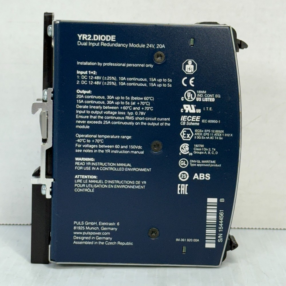 PULS YR2.DIODE Redundancy Module 12–48V DC DIN Rail
