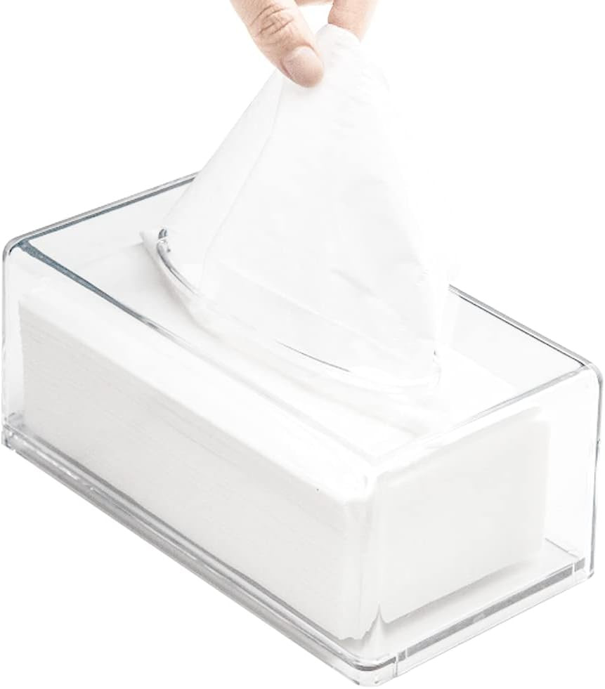Clear Acrylic Tissue Box Holder Rectangular Bathroom & Kitchen Organizer