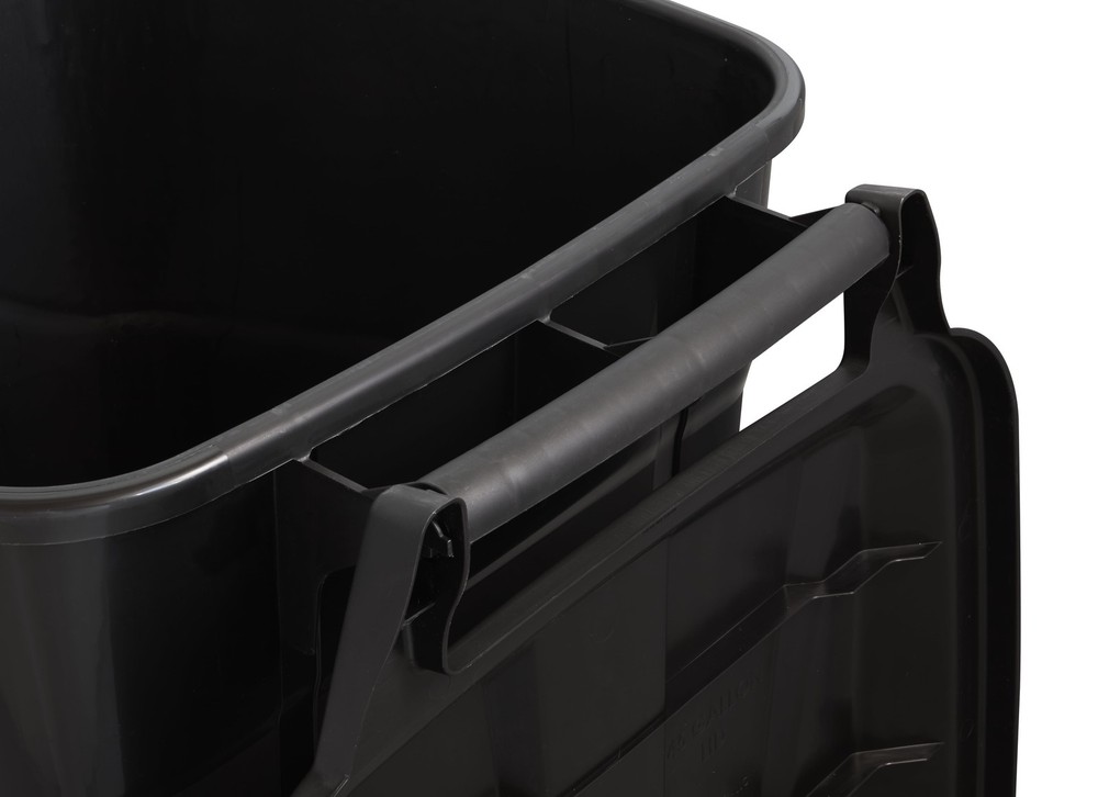 45 Gallon Wheeled Heavy Duty Plastic Garbage Can, Attached Lid, Black