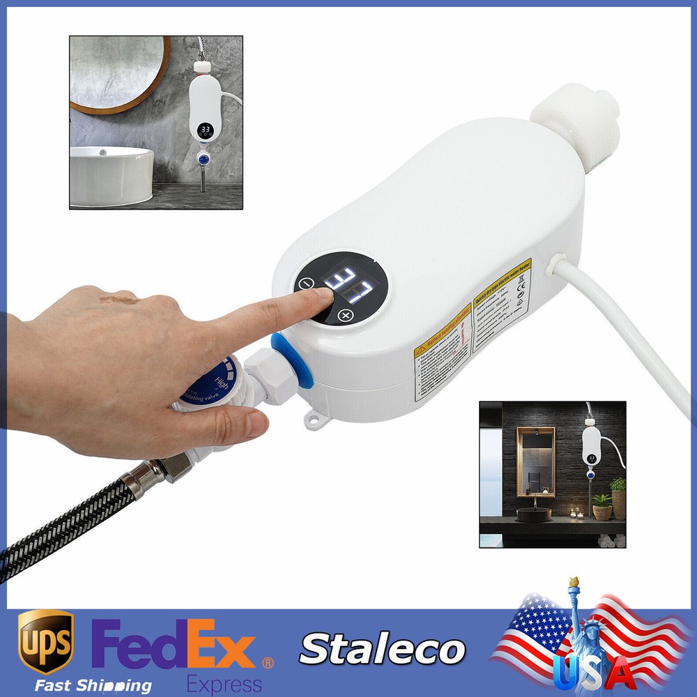 3500W 110V Tankless Mini Hot Water Heater Under Sink White with Digital Display