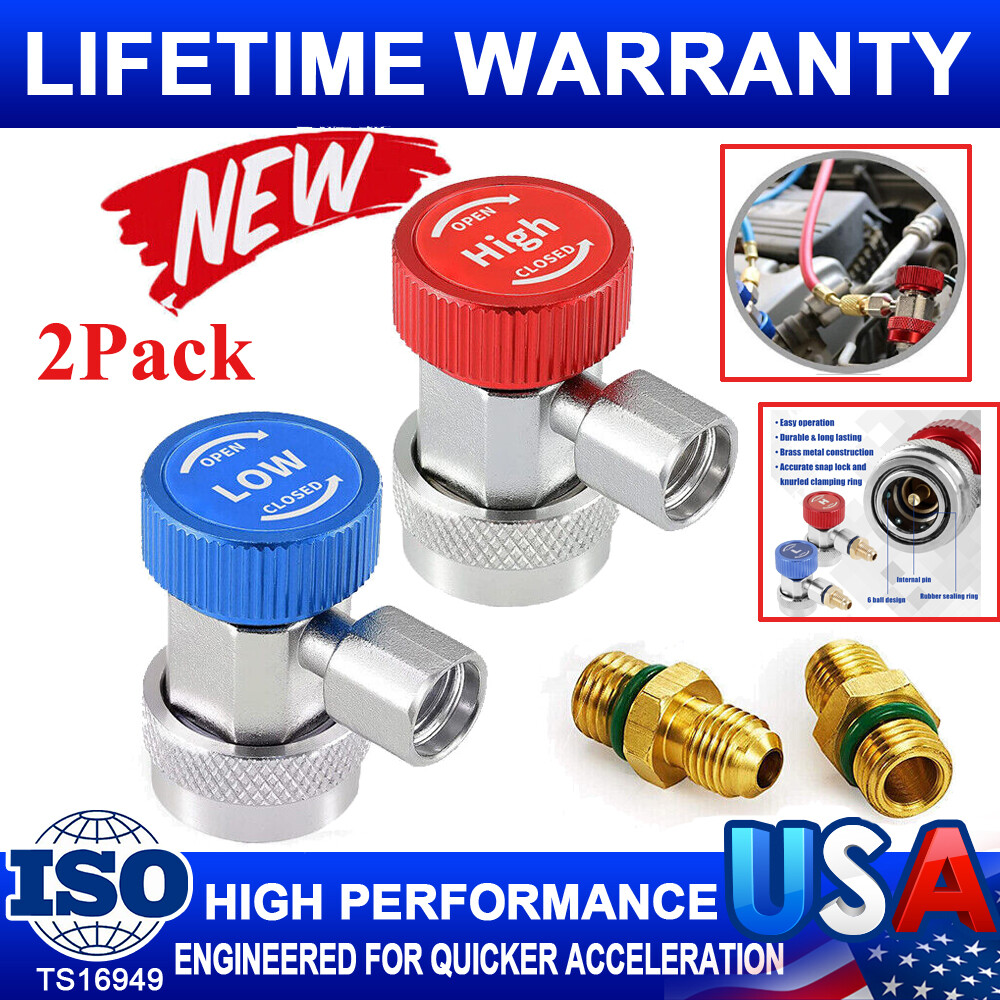 2 Quick Coupler Connector Adapter FREON High/Low Side Manifold AC Gauge Auto Set
