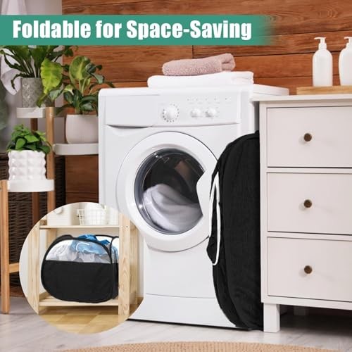 Collapsible Laundry Baskets, Tear Proof Pop Up Laundry Hamper with Square Black