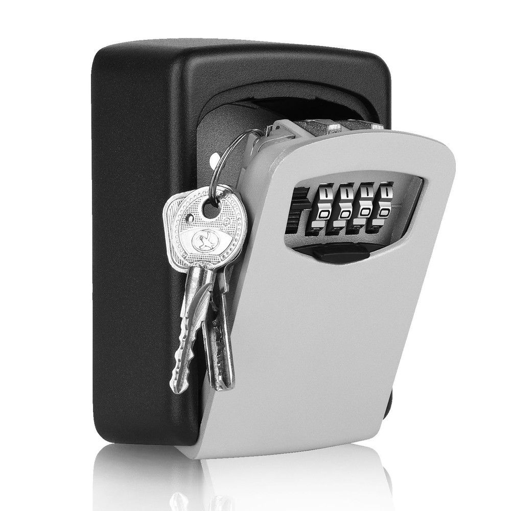 Key Lock Box - Wall Mounted Lockbox for Keys Outdoor - 4 Digit Code Combination