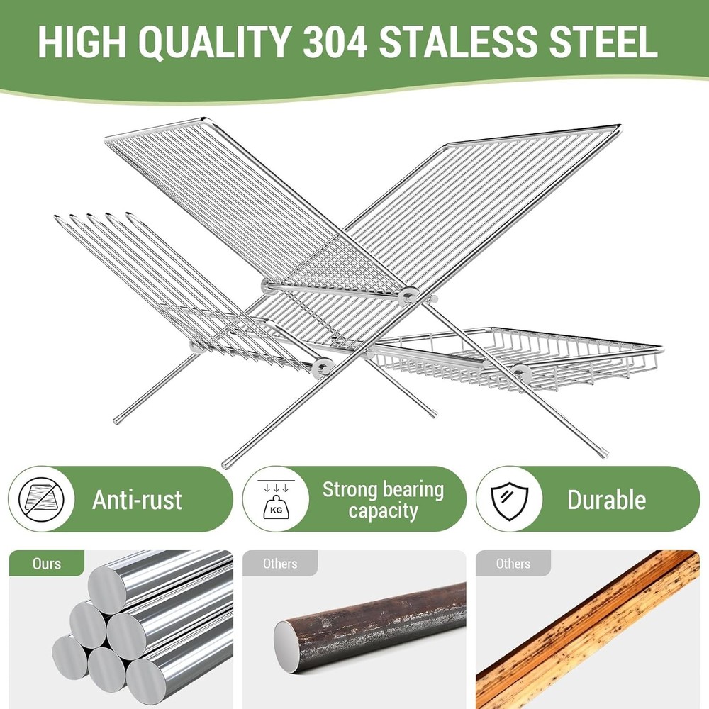 Dish Rack W/ Drip Tray Stainless Steel 3-Tier Collapsible Drainer Dish Drying