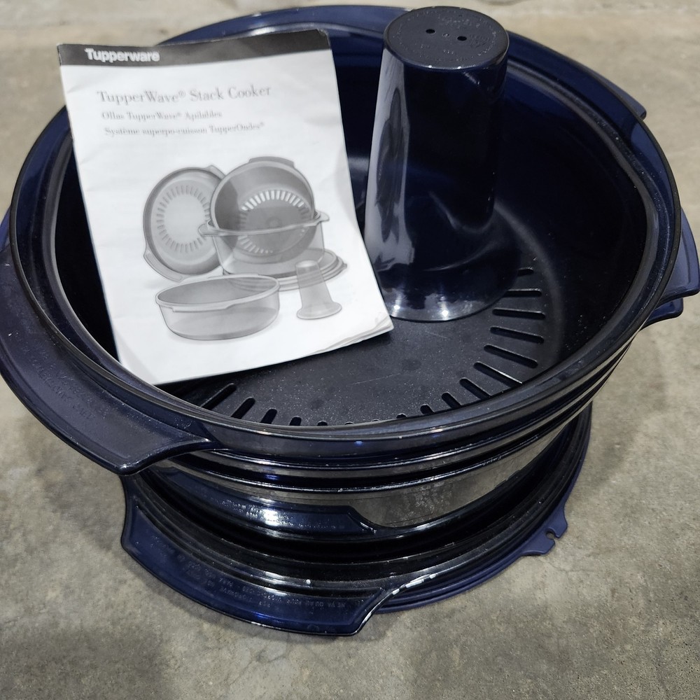 Tupperware Tupperwave Stack Cooker System 7 Piece Microwave Cooking Blue 3L EUC