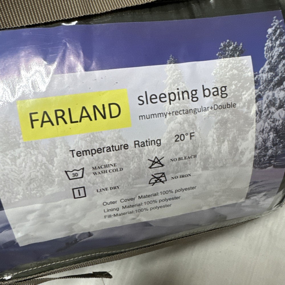 New Sealed FARLAND Mummy Sleeping Bag Rectangular with Pouch 20℉