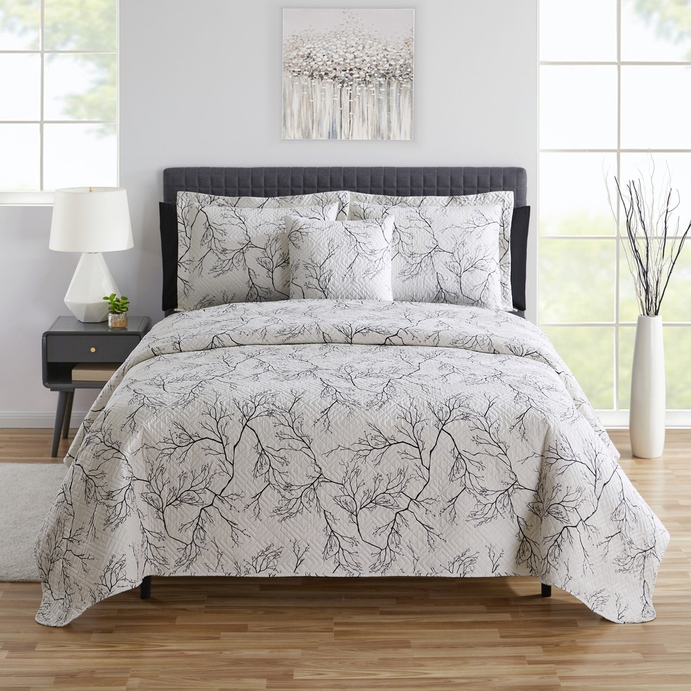 7 PC Printed Bedspread Coverlet Set-Summer Quilt w/ Fitted Sheet & Pillow Shams