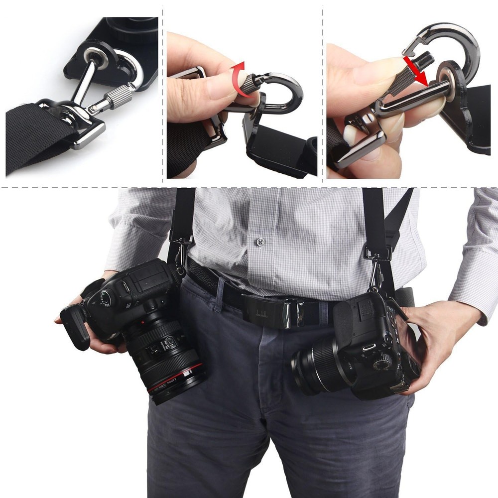 HuaerHui Dual Shoulder Camera Strap Harness Quick Release One Size, Black