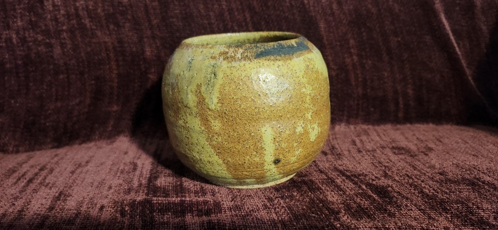 Signed Pottery Lidded Jar Speckled Stoneware Else Moyer