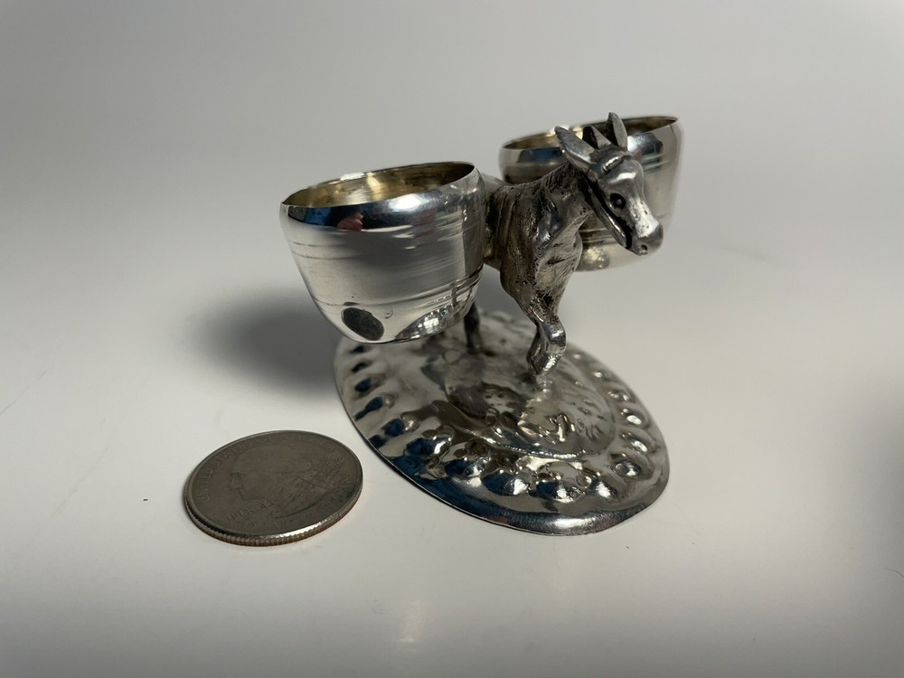Antique Silver Italian Donkey Salt & Pepper Cellar Figurative