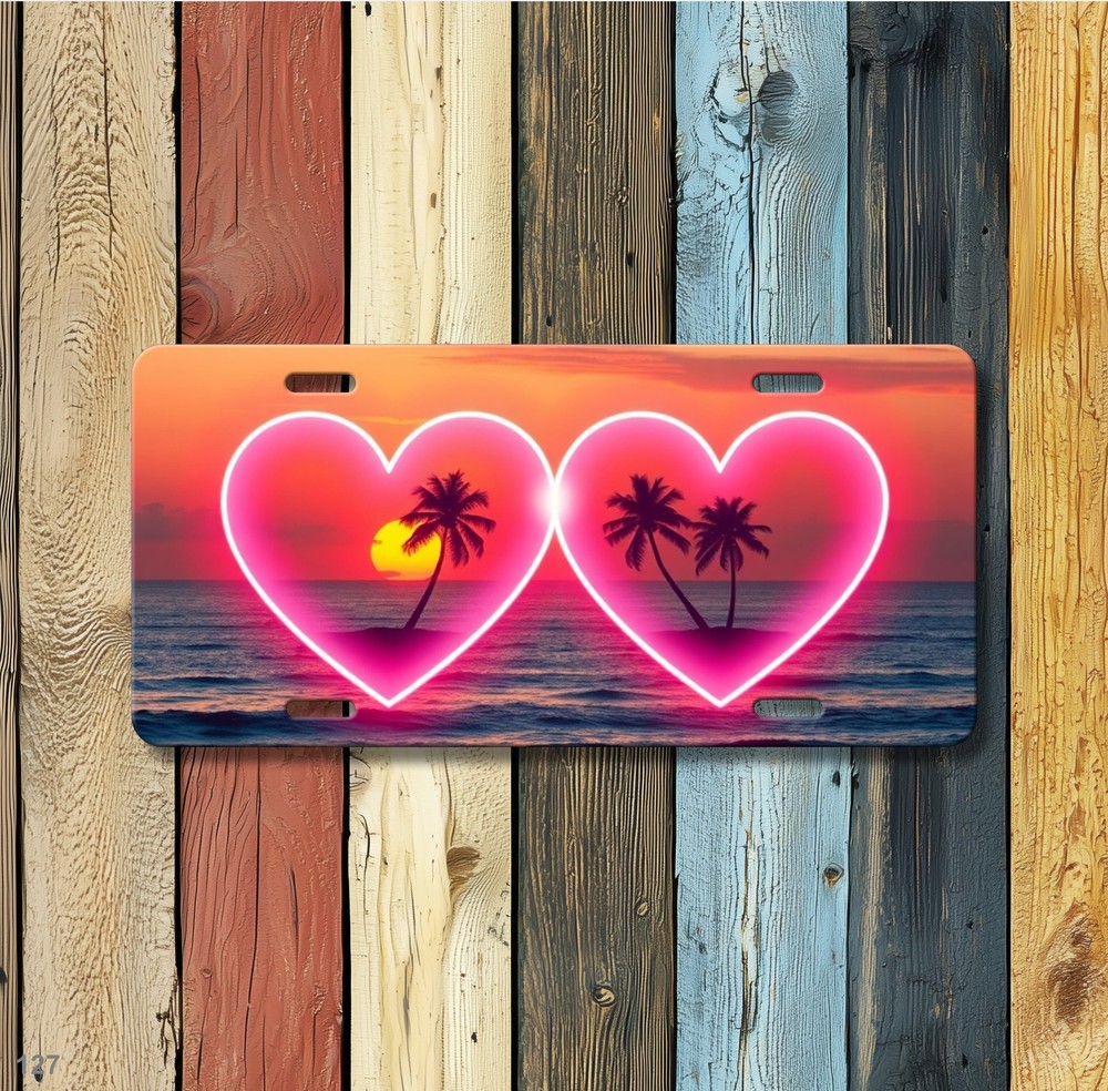 Artistic Two Hearts Graphic Custom Text License Plate Custom Made Front Plate