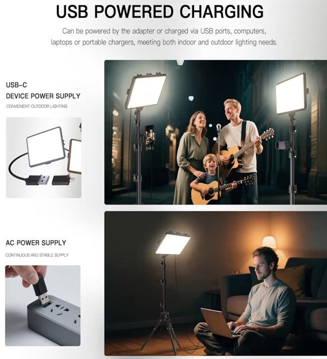 Professional 2-Pack LED Video Light Kit with Adjustable Tripod & USB-C Power