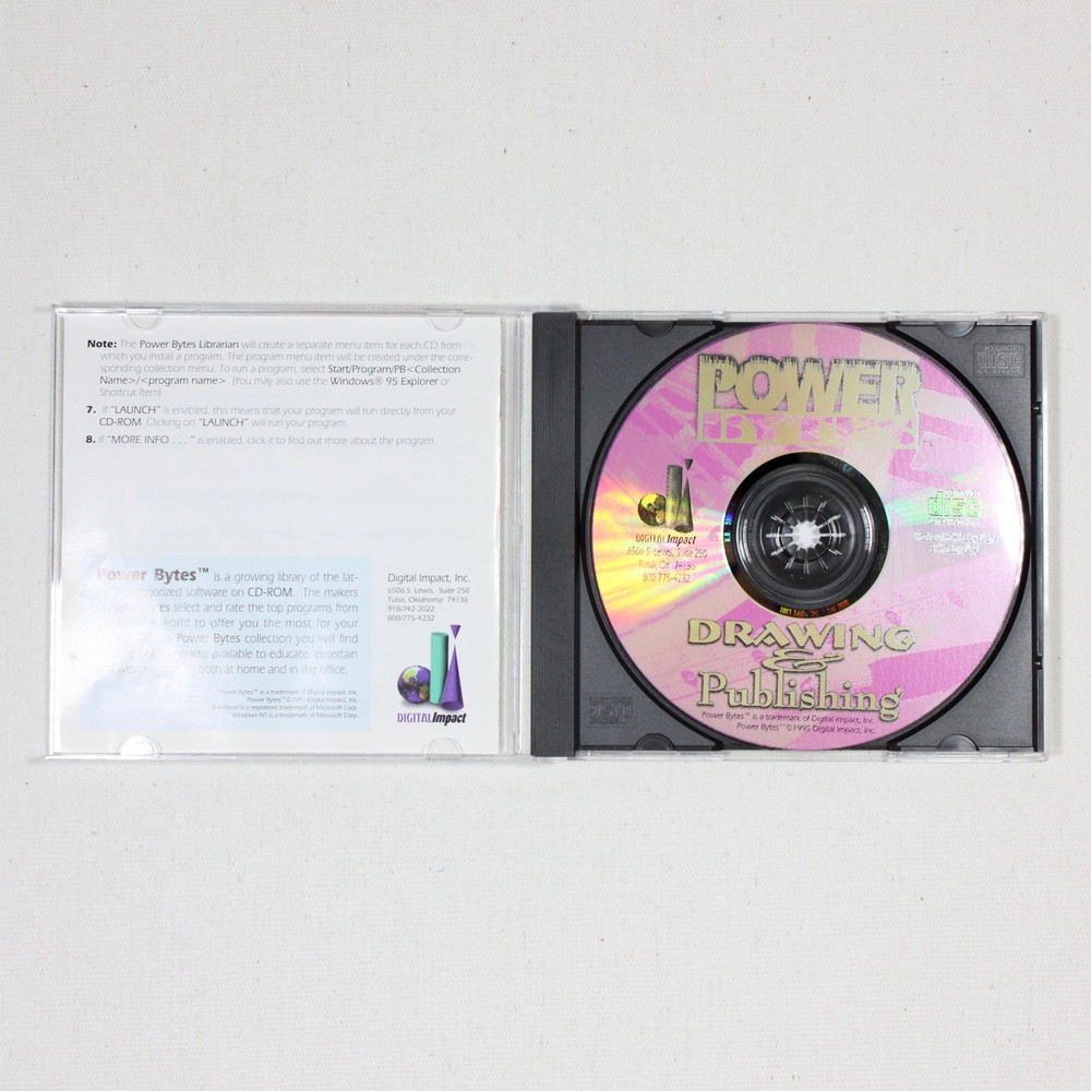 Power Bytes: Drawing & Publishing (PC, 1996) Digital Impact, CD-ROM - Mint Disc
