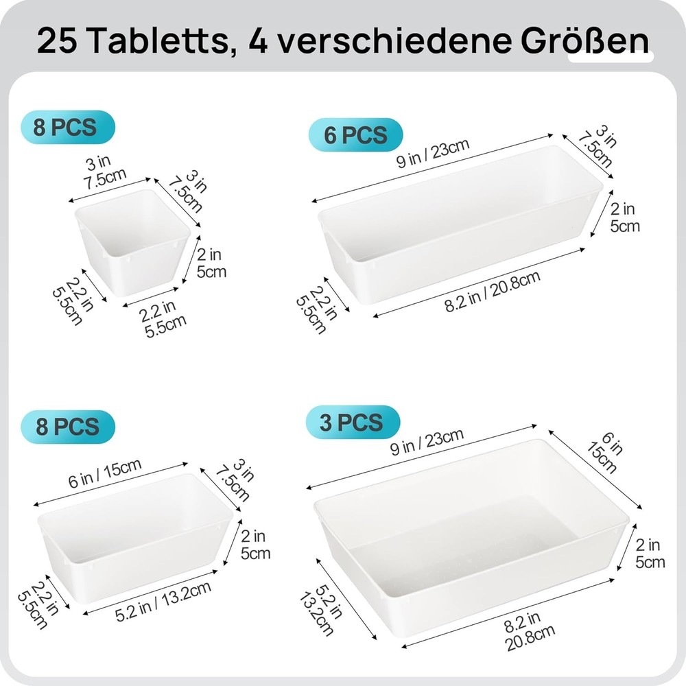 25-Piece Plastic Drawer Organizers - Clear Stackable Bins for Versatile Storage
