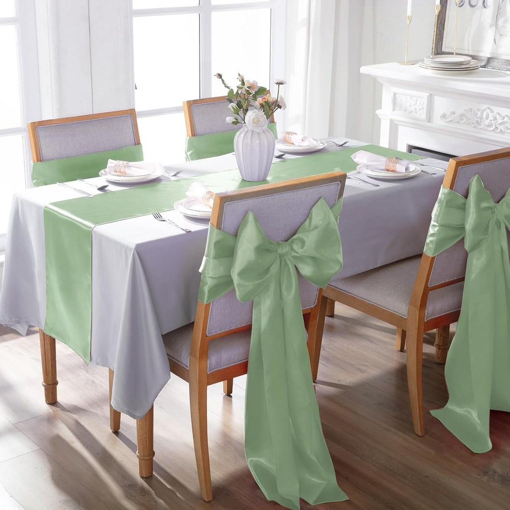 12 Pack Sage Green Table Runners 12 X 108 Inch, Rectangular Smooth Satin Silk Ta