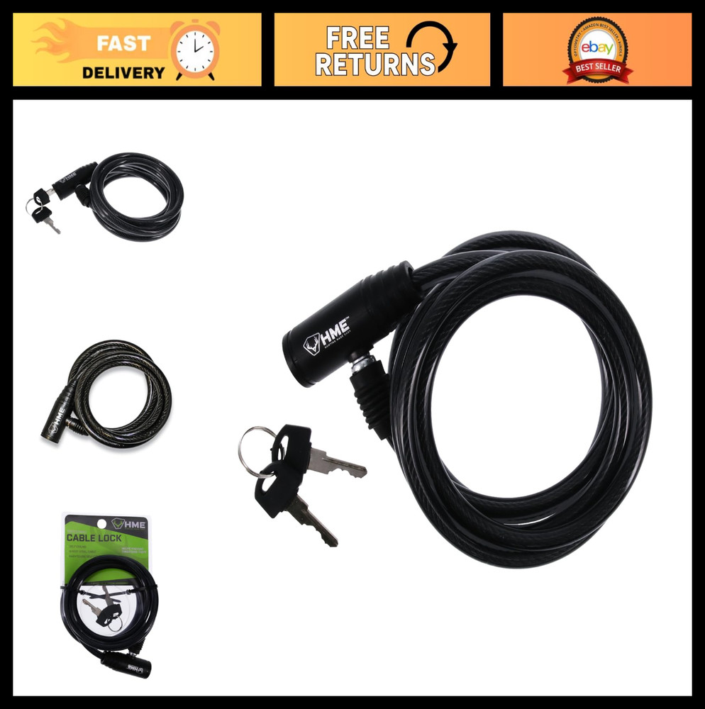 6-Foot Coiling Hunting Tree Stand Cable Lock - Durable, Reliable, 2 Keys Include