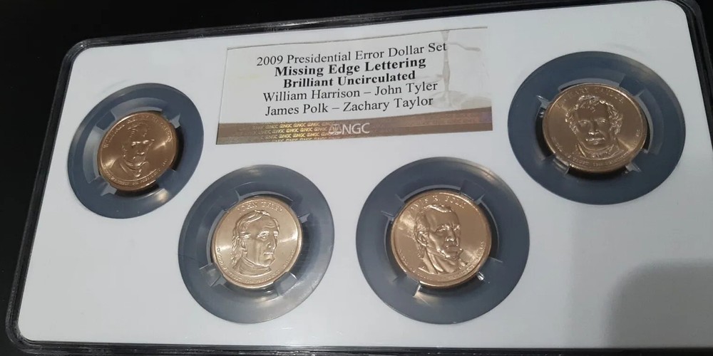 ERROR 4 Coin BU Set Missing Edge Lettering,& Lam. , Struck Thu, DIE Crack