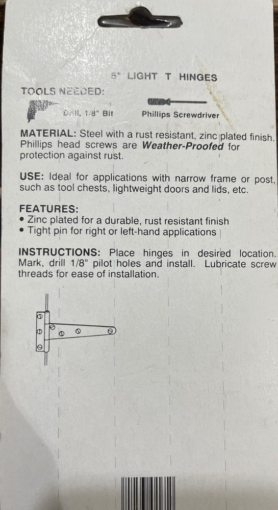 Metal Shop 5” Light Tee Hinge