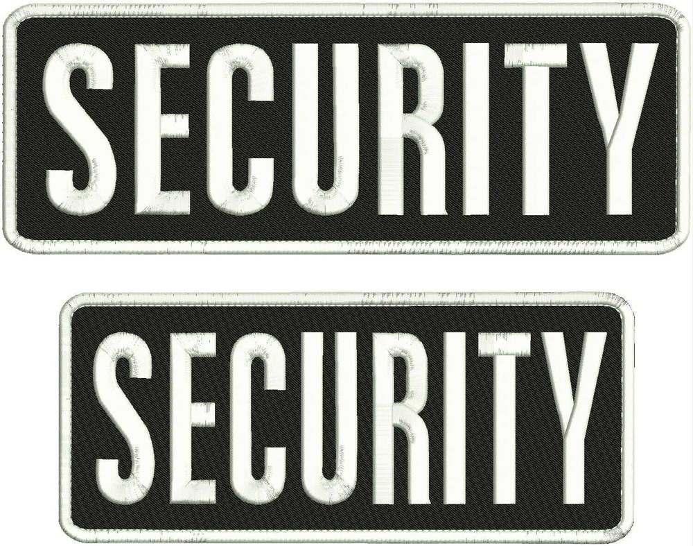 SECURITY EMBROIDERY PATCH 4x10 and 4x12  hook on back blk/white