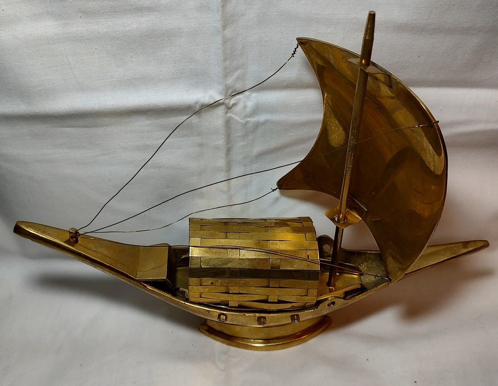 Solid Brass Junk Ship Sculpture 11" Unusual!