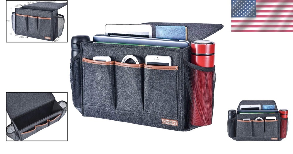 Felt Bedside Organizer for Magazines, Phone - Grey