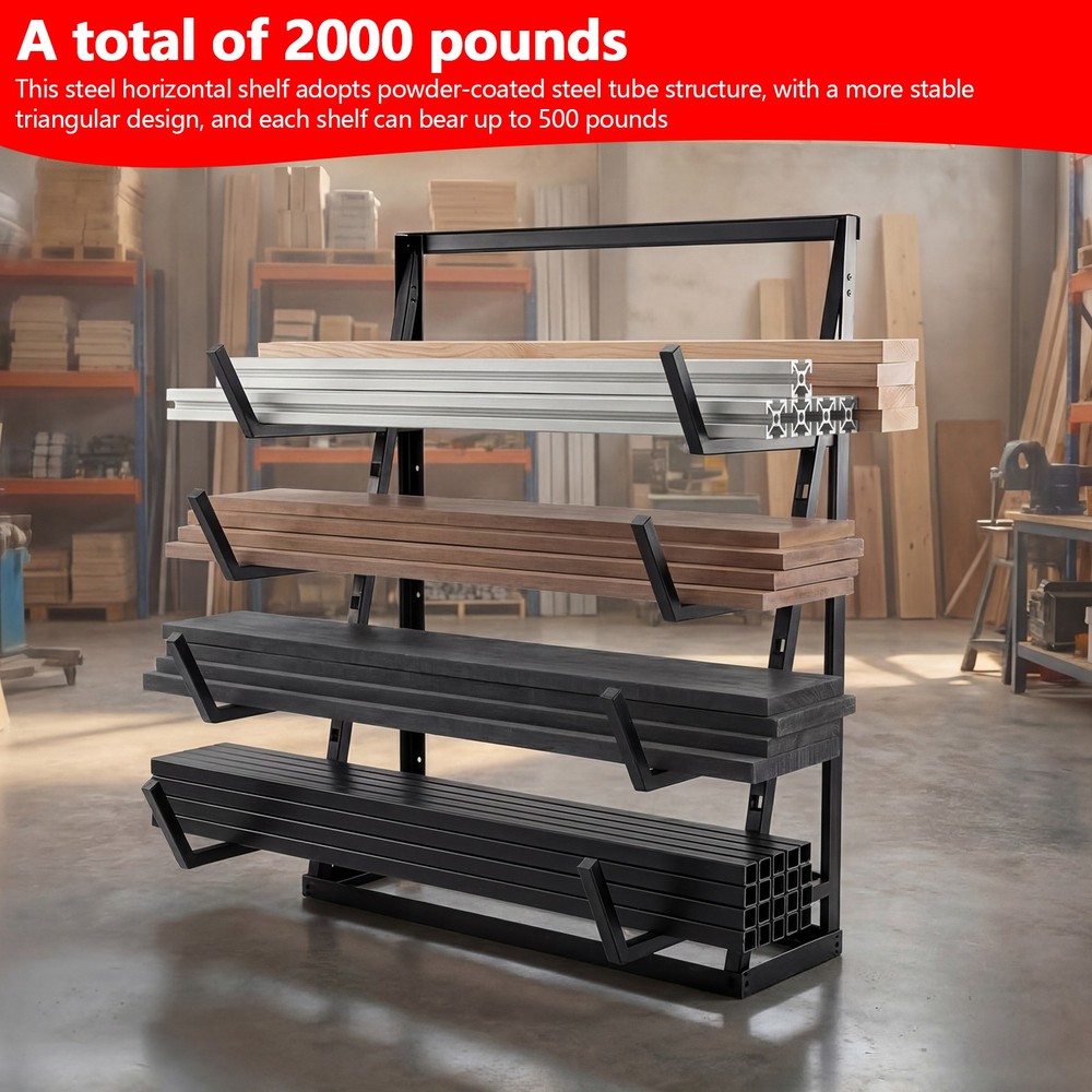 2000LBS 4-Tier Floor Standing Horizontal Storage Rack for Lumber/Pipe Adjustable
