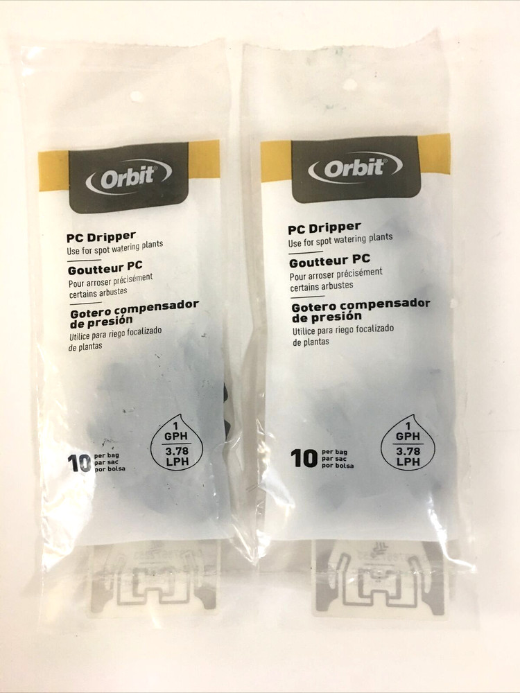 2 pk Orbit 67225 1 Gph Pc Dripper 20 Count packages.