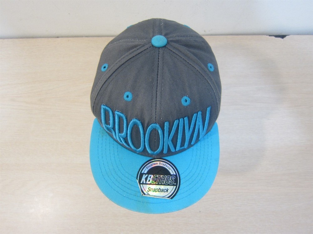 KBETHOS BROOKLYN BASEBALL STYLE ADJUSTABLE STRAPBACK HAT GRAY/TURQUOISE