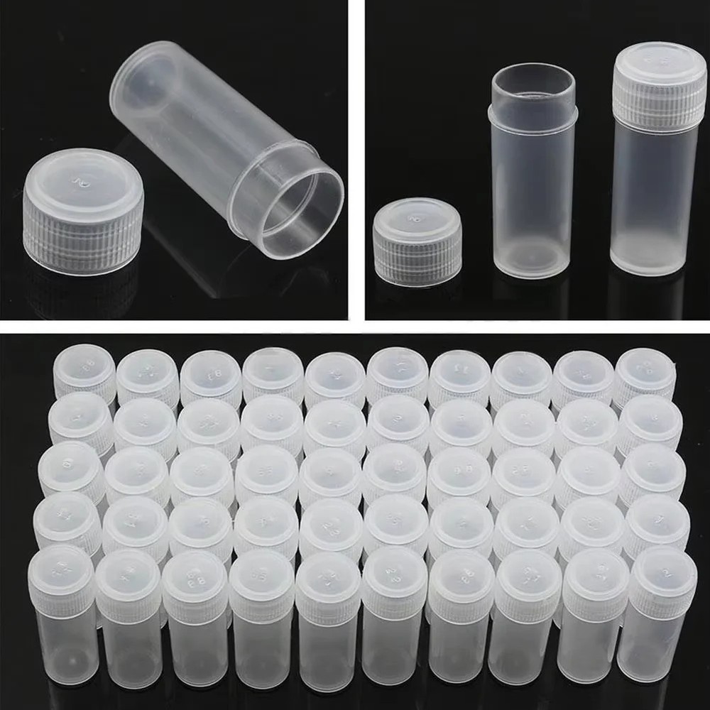 50Pcs 5ML Plastic Sample Small Bottle Vial Storage Vial Storage Container Test