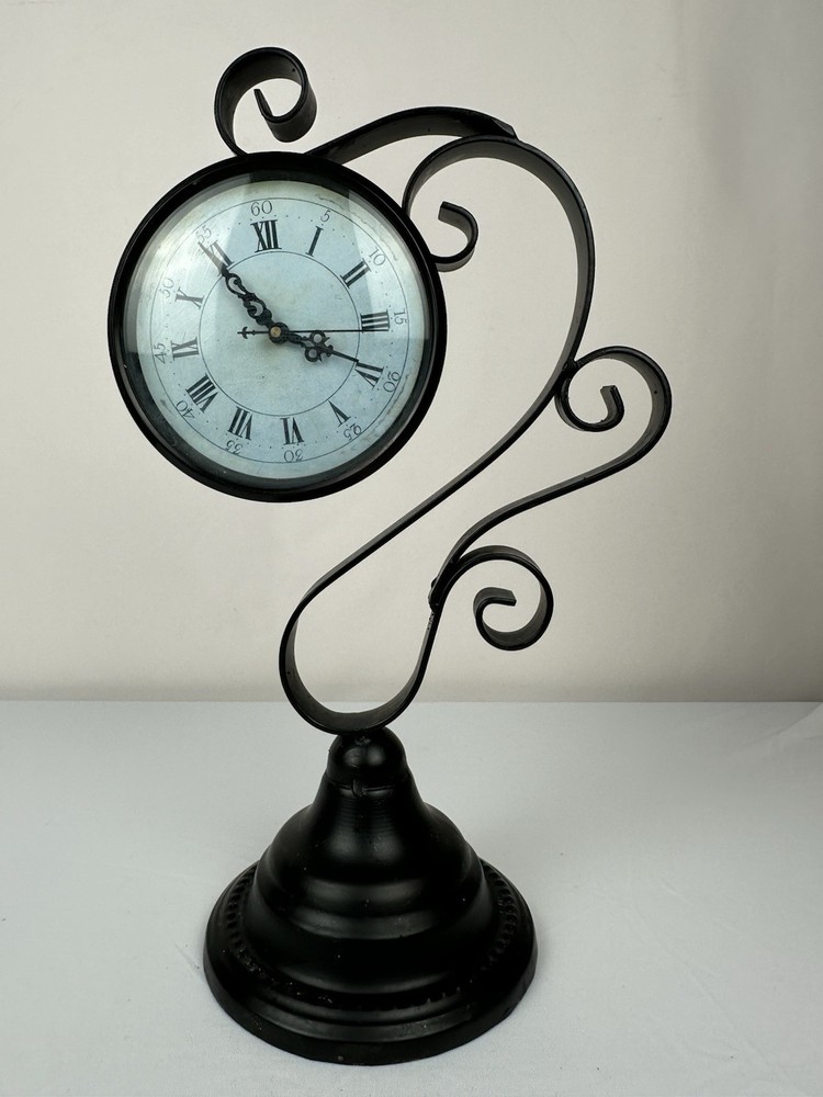 Hanging Clock With Wrought Iron Scrollwork Stand - Battery Operated