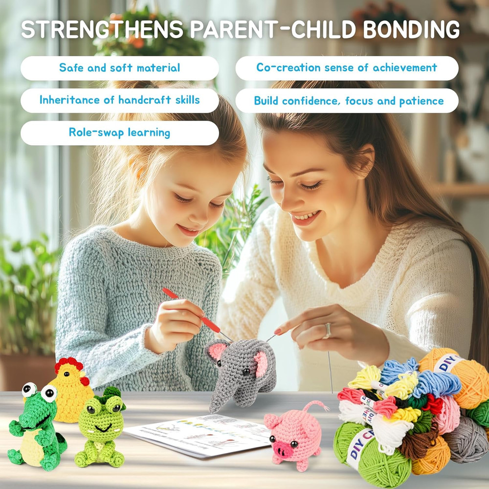 Beginner Crochet Kit: 6 Animal Projects with Yarn & Tutorials, Ideal Gift