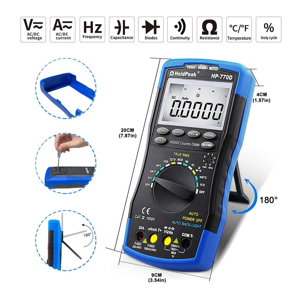Holdpeak Digital Multimeter Auto Range 40000 Counts BarGraph AC/DC Volt AMP Test