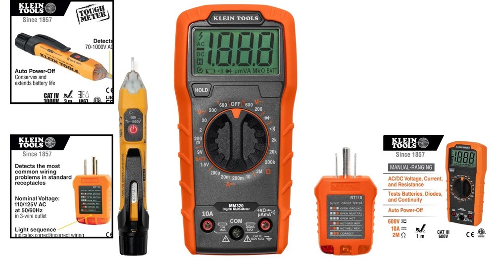 Comprehensive Voltage Detection Kit: Multimeter & Outlet Tester by Klein Tools