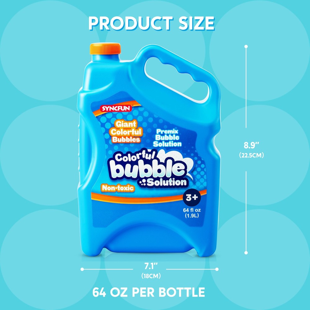 64 oz Premixed Bubble Solution, 1.9L Giant Pre-Mix Refill Solution for Bubble...