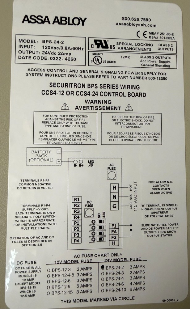 Securitron BPS Power Supply BPS-24-2. NIB.