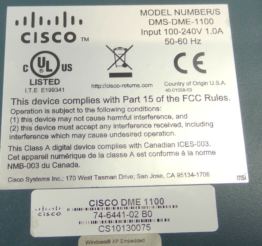 Cisco DMS-DME-1100 Digital Media Encoder 1100 74-6441-02