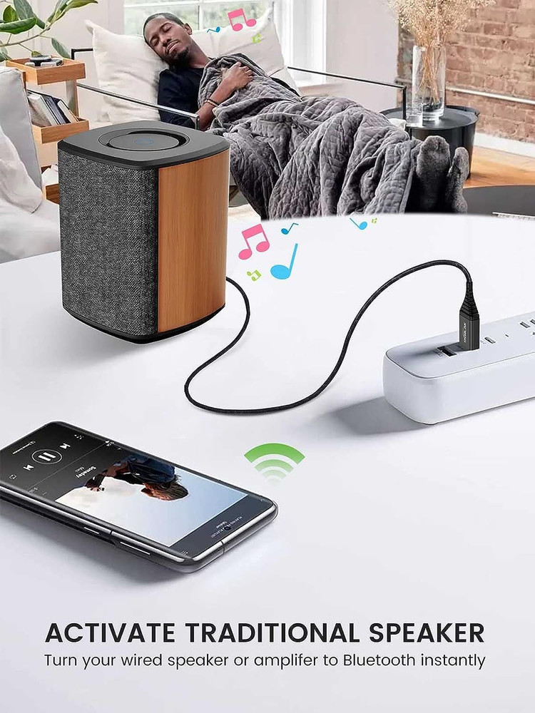 HVMLAK Bluetooth Aux Adapter for Car, USB Power 5.2 Receiver Small
