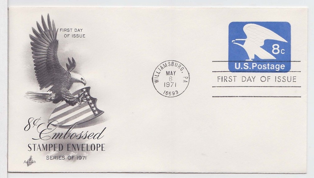 TurtlesTradingPost- Eagle 8 Cent Envelope- 1971 FDC #U557-Artcraft