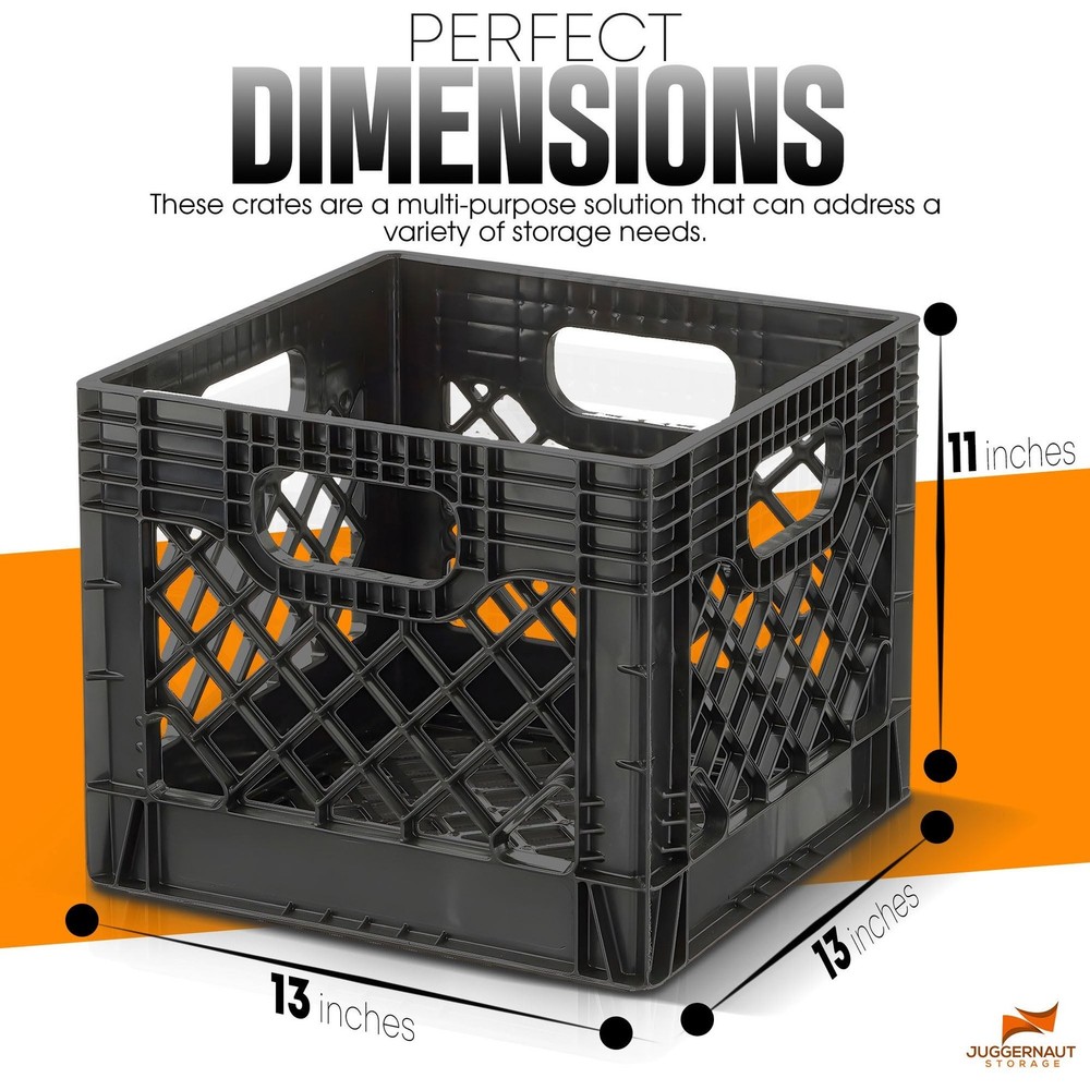 Juggernaut Storage 2-Pack Stackable Heavy Duty Milk Crates with Handles, 16 Q...