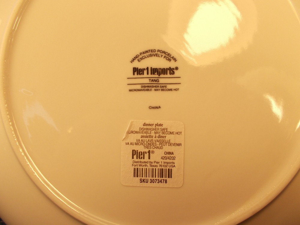 Pier 1 Dinnerware Tang Pattern Blue & White Design Dinner Plate 10 1/2"