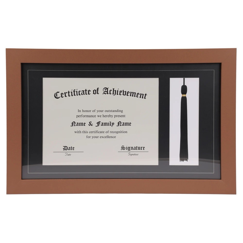 Document Frame Certificate & Tassel Display Brown/Black 20.5x13in Wall Mount