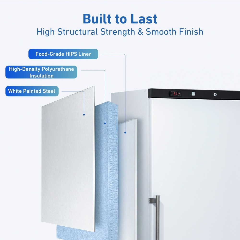 KOOLOTS 20.8 Cu.Ft White Upright Commercial Refrigerator Solid Door Lock