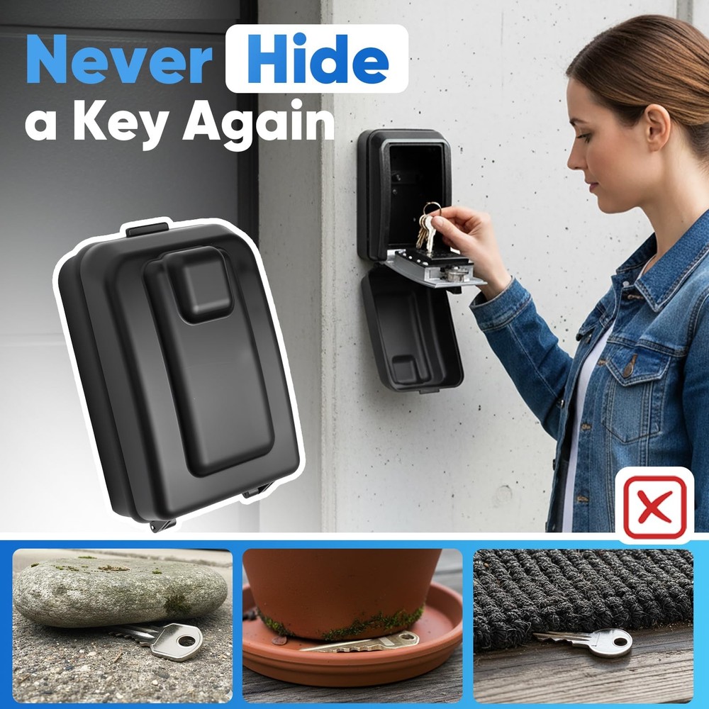 Wall Mount Key Lock Box with 12-Digit Resettable Combination, Weatherproof Ou...