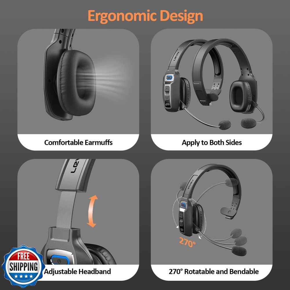 LEVN Bluetooth Headset with Microphone, Trucker Bluetooth Headset
