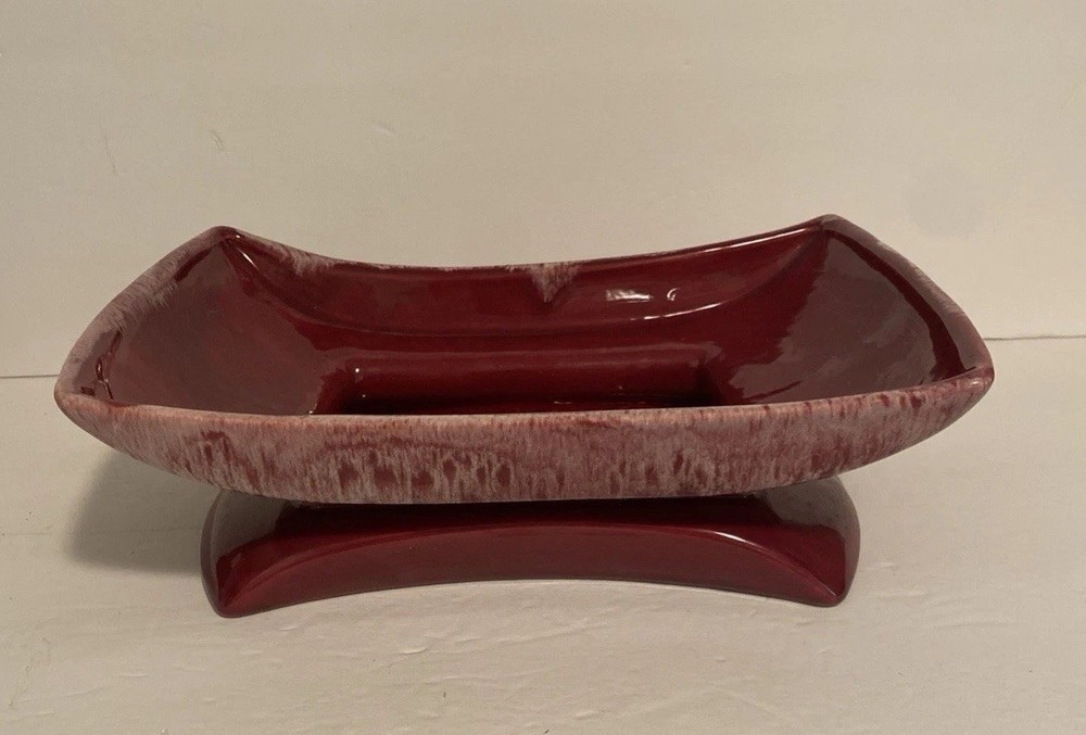 MCM Mid Century Red Maroon Pink Glaze Console Dish Planter