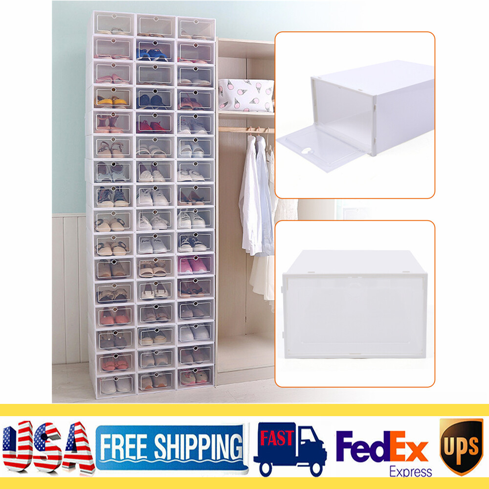 24Pcs Shoe Storage Box Clear Plastic Shoes Case Stackable Organizer Display