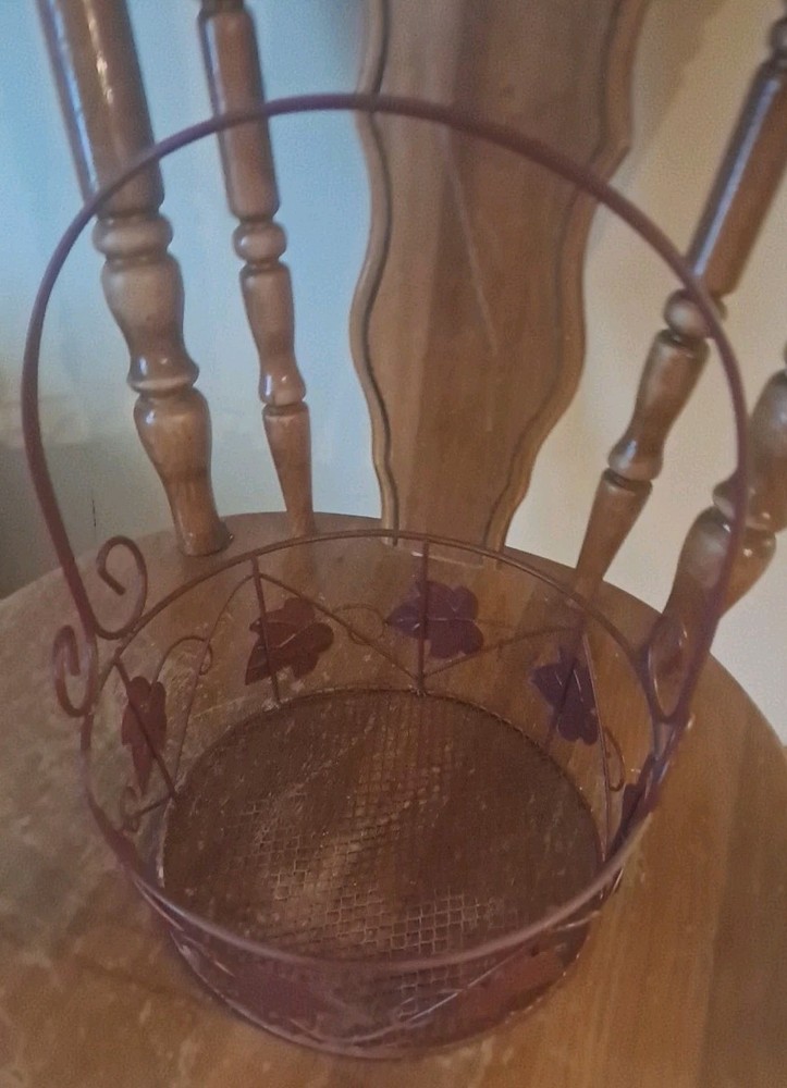Decorated Wine Colored Metal Basket
