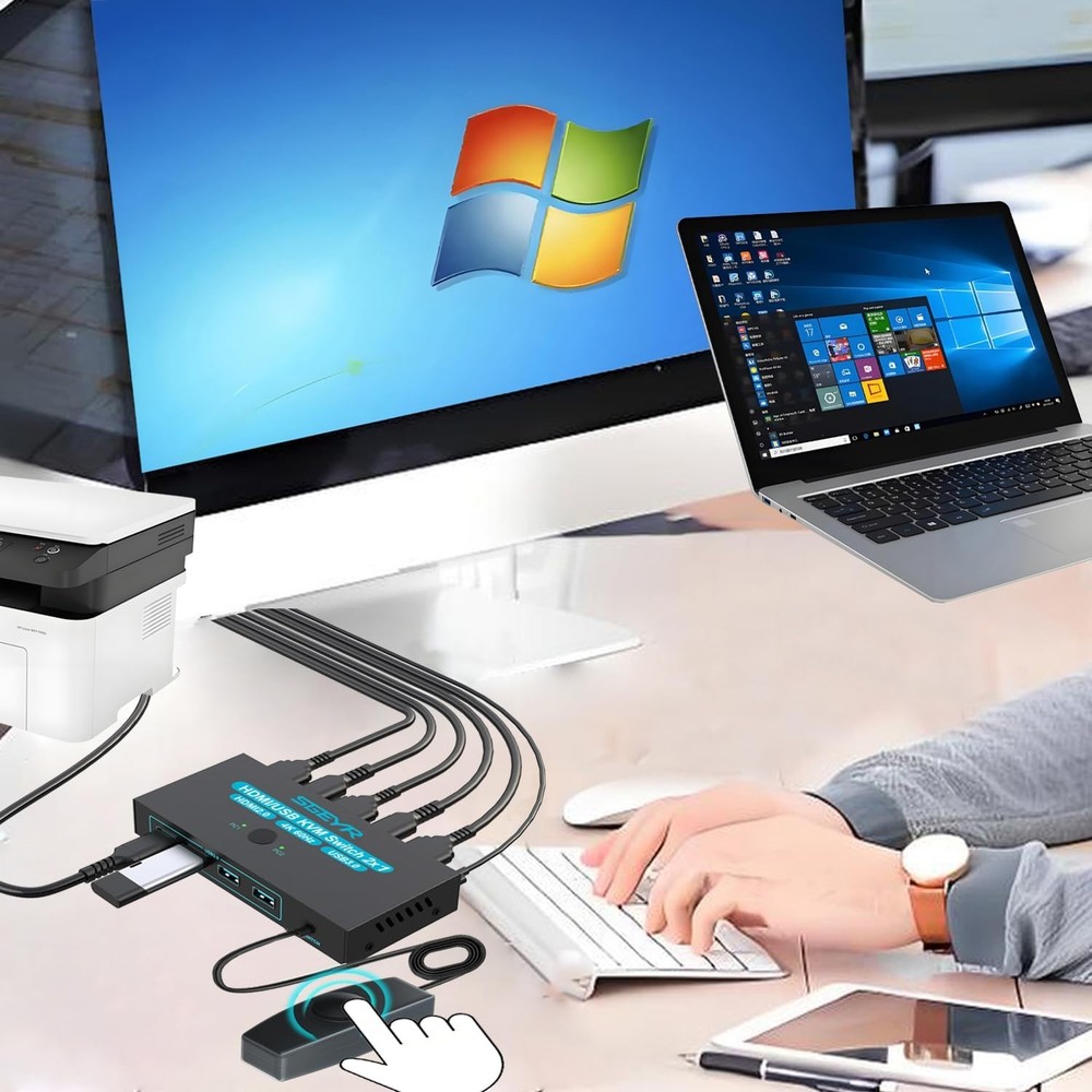 Compact USB 3.0 HDMI KVM Switch for 2 Computers with Push Button Control