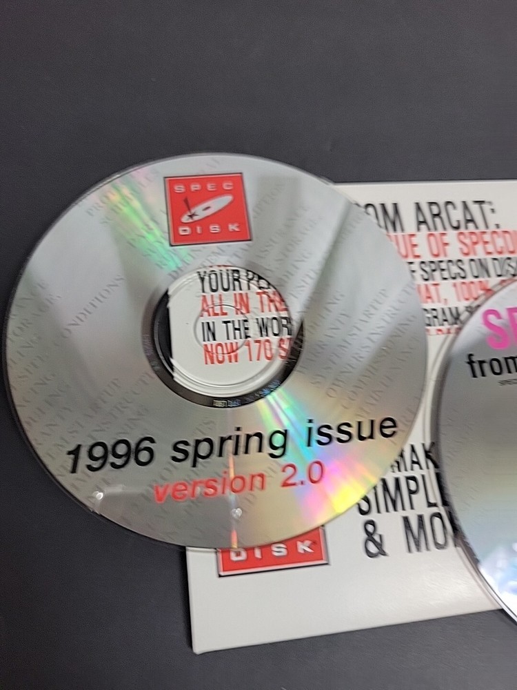 Spec Disk 1996 Spring Issue ArCat 96 speclink bsd 2 disc lost media