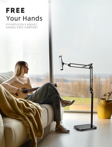 Tablet Floor Stand with 11lb Stable Base - Adjustable Height Stretchable Arm